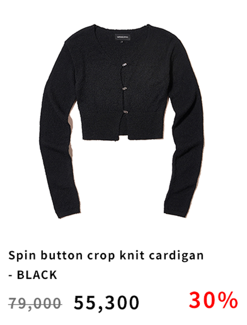 Spin button crop knit cardigan - BLACK