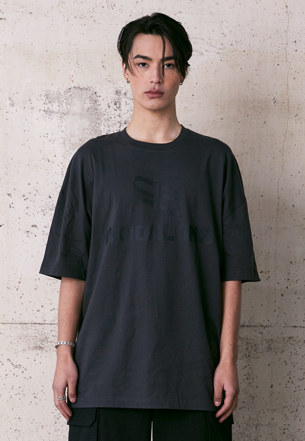 Spin logo cotton over fit T-shirt - CHARCOAL